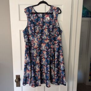 Ixia Fit & Flare Floral Sleeveless Dress - Blue and Pink, Plus Size